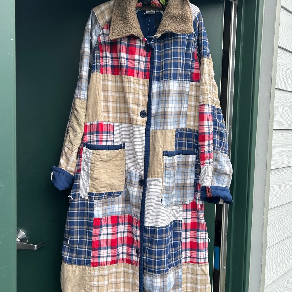 Plaid Patchwork Teddy Jacket 90s - image 1